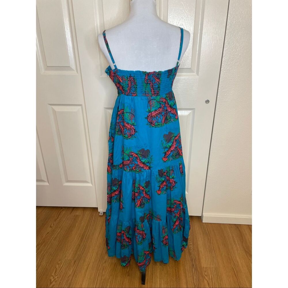 J.Crew Lobster Print Tiered Maxi Dress Sundress Turquoise Blue Size 6 - Picture 4 of 15